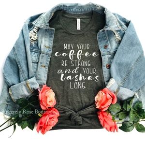 Coffee Strong and Lashes Long | Dark-Grey T-shirt